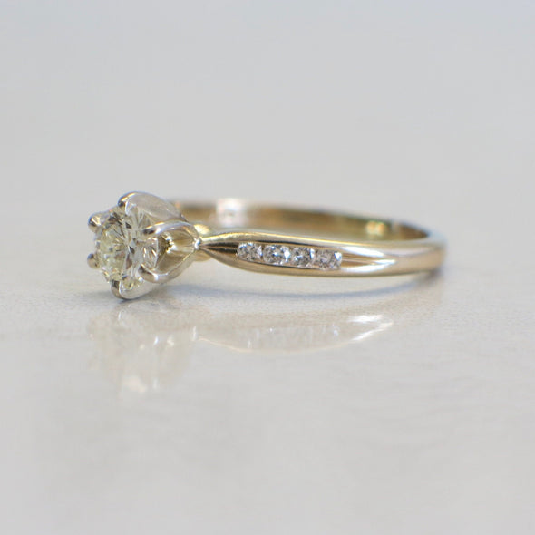 14K Yellow Gold Diamond Engagement Ring with Channel Set Accents, Six Prong Solitaire Ring