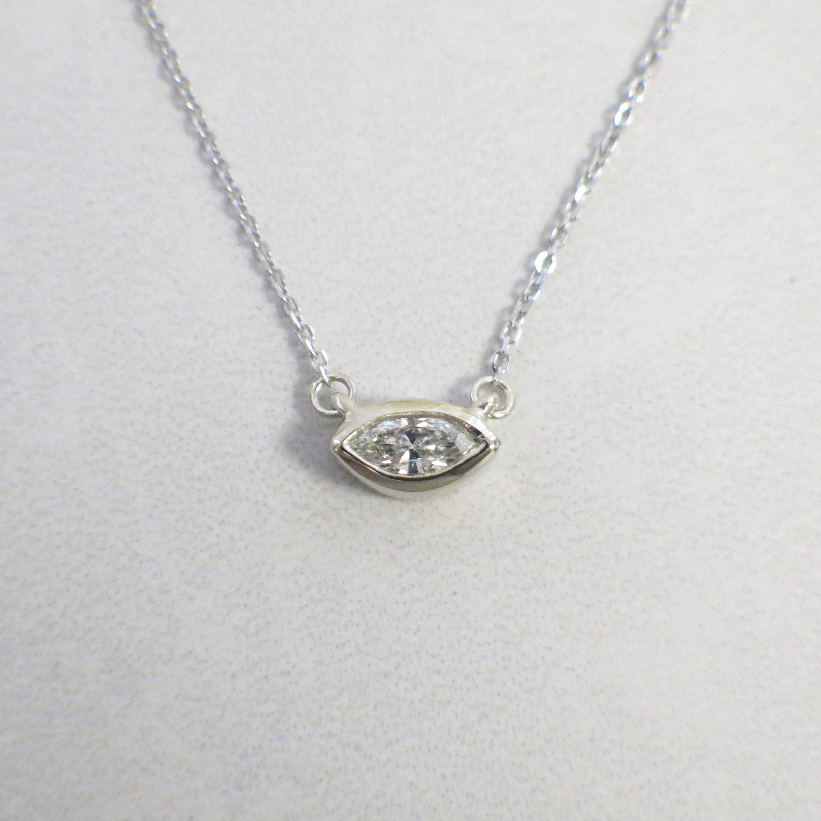 Marquise Diamond Bezel Necklace | 14K Gold East-West Solitaire Pendant - Black Market LLC