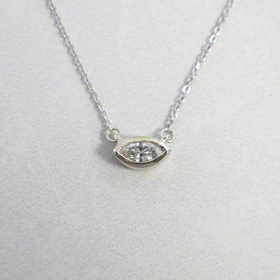 Marquise Diamond Bezel Necklace | 14K Gold East-West Solitaire Pendant