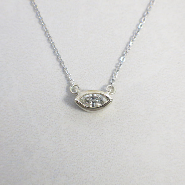 Marquise Diamond Bezel Necklace | 14K Gold East-West Solitaire Pendant