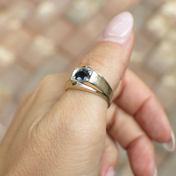 10K Yellow Gold Men's Sapphire Ring Bold Gemstone Statement Band