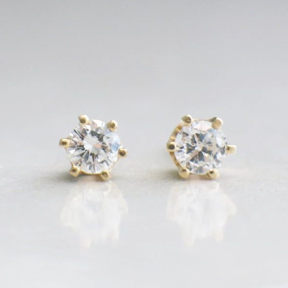 0.46ct Diamond Stud Earrings 14K Yellow Gold Six Prong Setting SI1-I1 FG Round Brilliant Classic Gift Jewelry