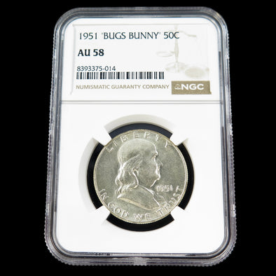 1951 Franklin Half Dollar – Bugs Bunny Variety – NGC AU58 – Certified U.S. Silver Coin