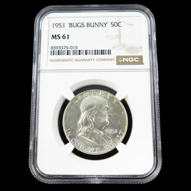 1951 Franklin Half Dollar – Bugs Bunny Variety – NGC MS61 – Certified U.S. Silver Coin