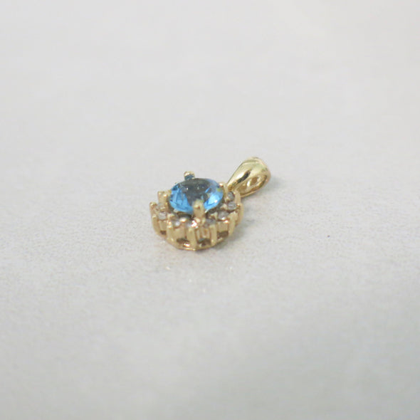 10K Yellow Gold Swiss Blue Topaz Diamond Halo Pendant