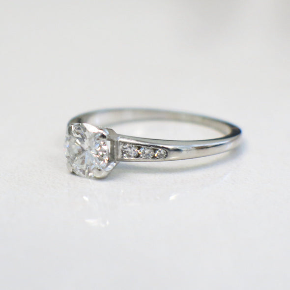 18K White Gold Diamond Engagement Ring | .85ct Center with Channel-Set Accents, Vintage Style Size 8