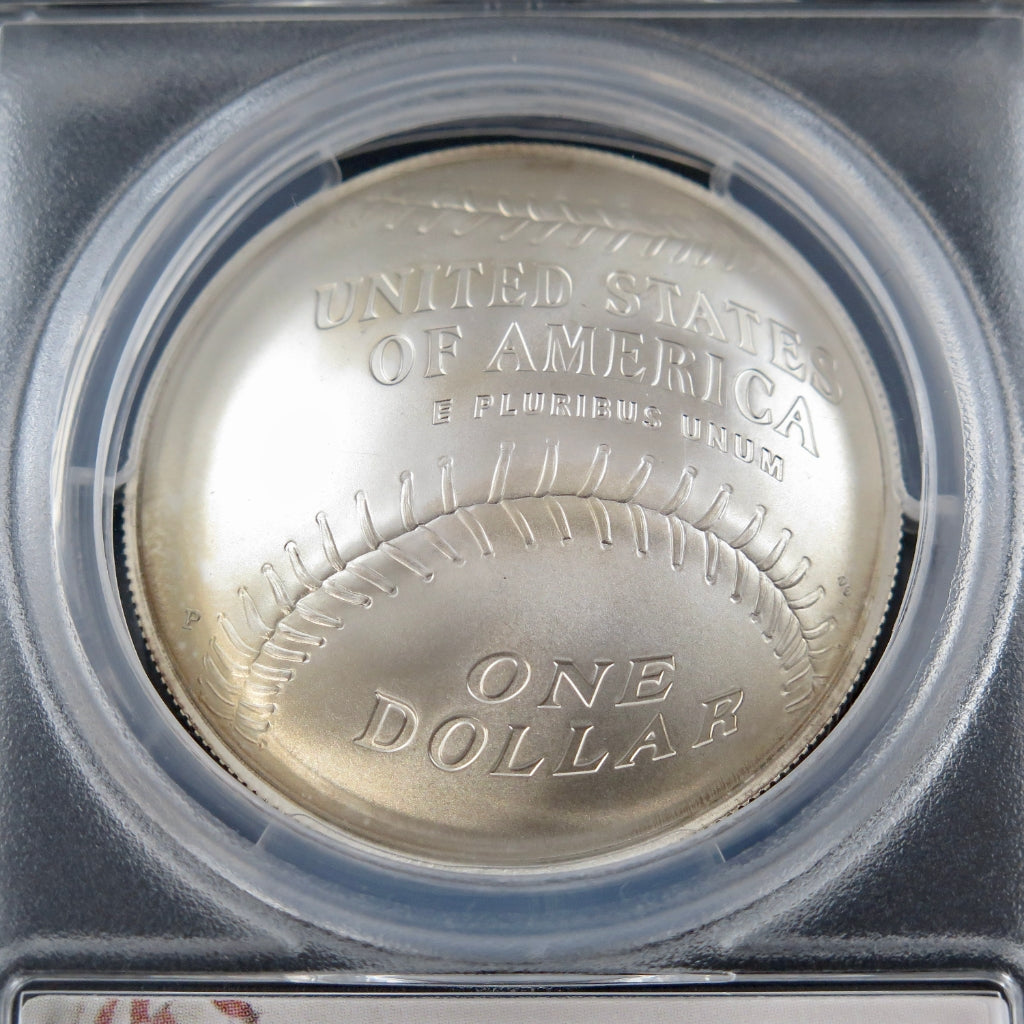 2014 Baseball Hall of Fame Silver Dollar, MS70 PCGS First Strike commemorative coin by Black Market LLC, showing detailed obverse and reverse.
