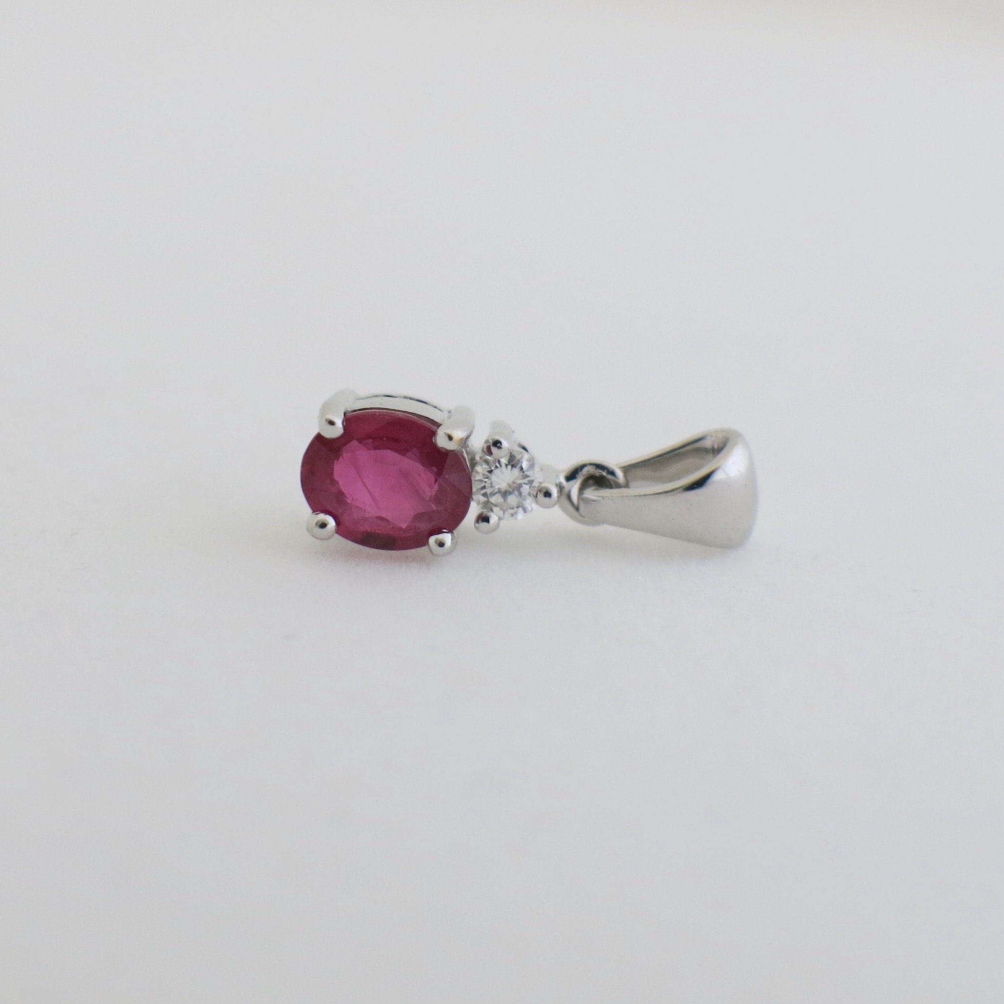 18K White Gold Ruby and Diamond Pendant | July Birthstone Necklace - Black Market LLC