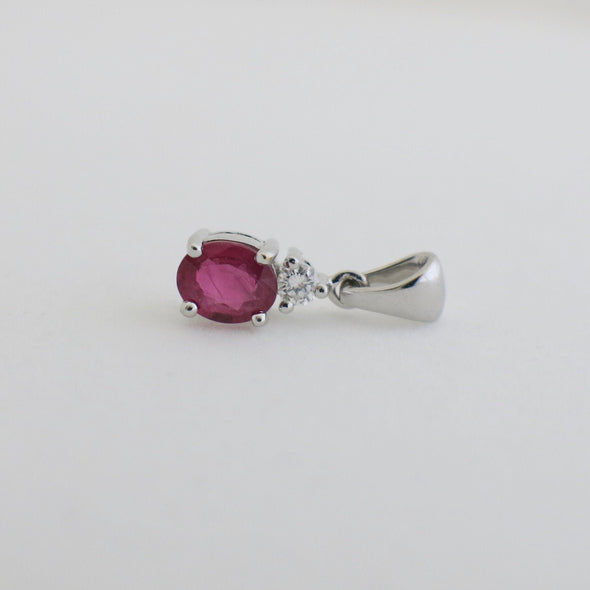 18K White Gold Ruby and Diamond Pendant | July Birthstone Necklace