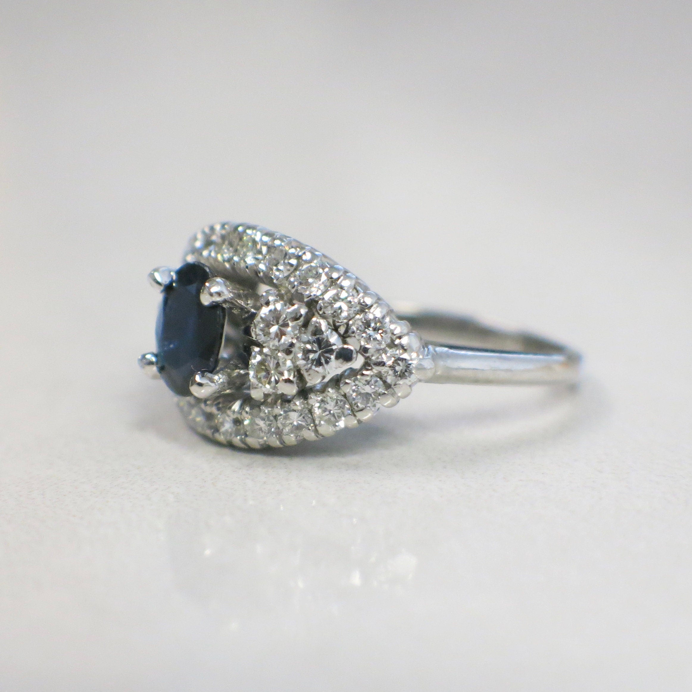 Platinum Oval Sapphire & Diamond Evil Eye Cluster Ring – Vintage, GIA Certified, Size 6.5 - Black Market LLC