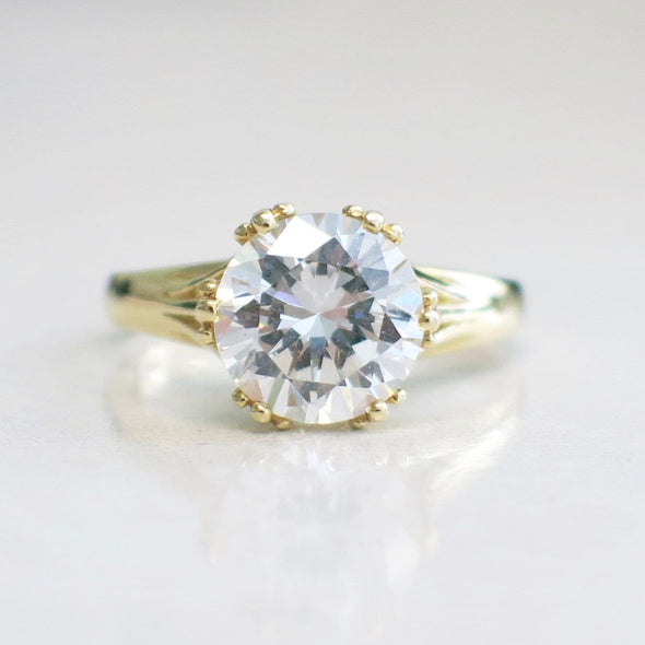 14K Gold Round CZ Ring – Brilliant Cut Solitaire Engagement Ring Size 7