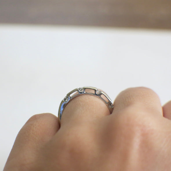 14K White Gold Diamond Band – Four Stone Gypsy Flush Set Stacking Ring Size 6.75