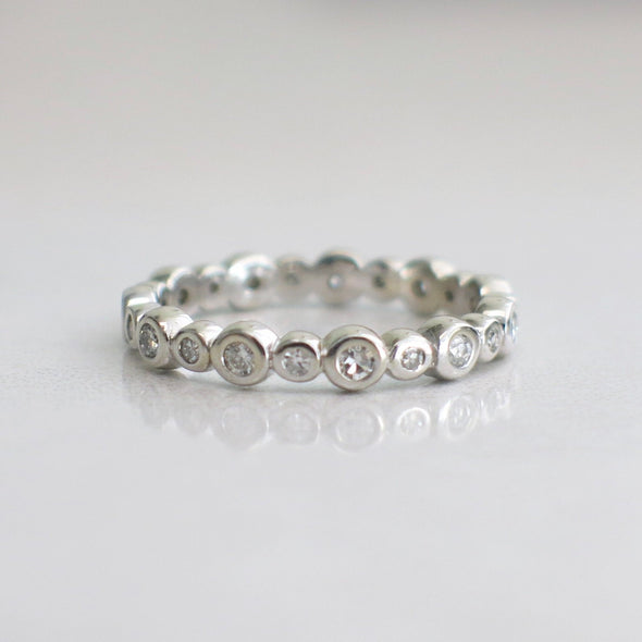 14K White Gold Diamond Bezel Eternity Band Ring Stackable Wedding Band Size 5.5