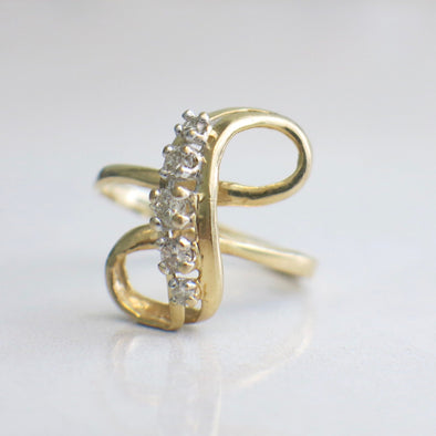 14K Gold Diamond Infinity Ring – Vintage Yellow Gold Band Size 5.5