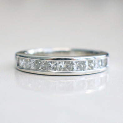 14K White Gold Princess Cut Diamond Band | Channel Set Wedding Ring | Stackable Band | .90 CTW | Size 6.75 | Real Gold Bridal Jewelry