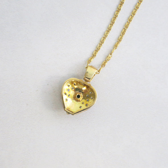 18K Yellow Gold Heart Necklace – Emerald Center & Diamond Accents, Vintage Pendant on 20” Chain