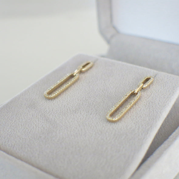 14K Gold Diamond Chain Link Drop Earrings – .33 CTW Natural Diamonds
