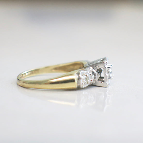 14K Two Tone Diamond Engagement Ring Floral Illusion Setting Size 5.5