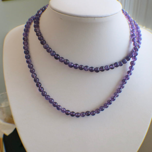 14K Gold Amethyst Beaded Necklace | Long 32 Inch Strand