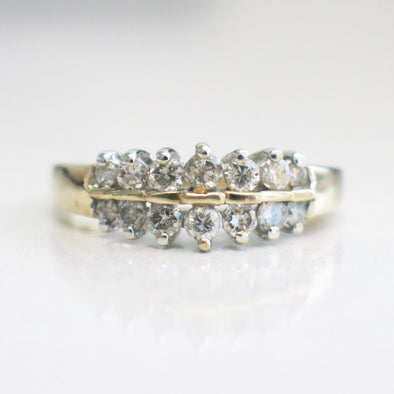 Vintage 14K Gold Diamond Double Row Ring Graduated Band .36 CTW Size 6.5