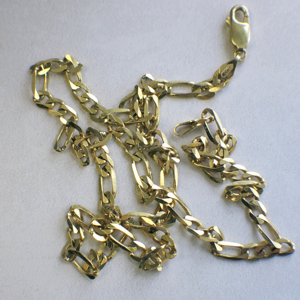 14K Yellow Gold Figaro Chain Necklace | 18 Inch | 10g Solid Gold | 4mm Wide Men's or Unisex Chain | Classic Italian Link Style