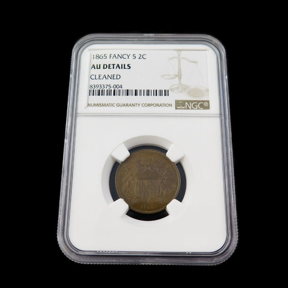 1865 “Fancy 5” Two-Cent Piece – NGC AU Details (Cleaned) – Certified Early U.S. Copper Coin