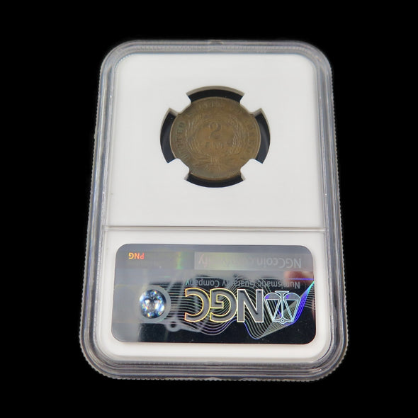 1865 “Fancy 5” Two-Cent Piece – NGC AU Details (Cleaned) – Certified Early U.S. Copper Coin