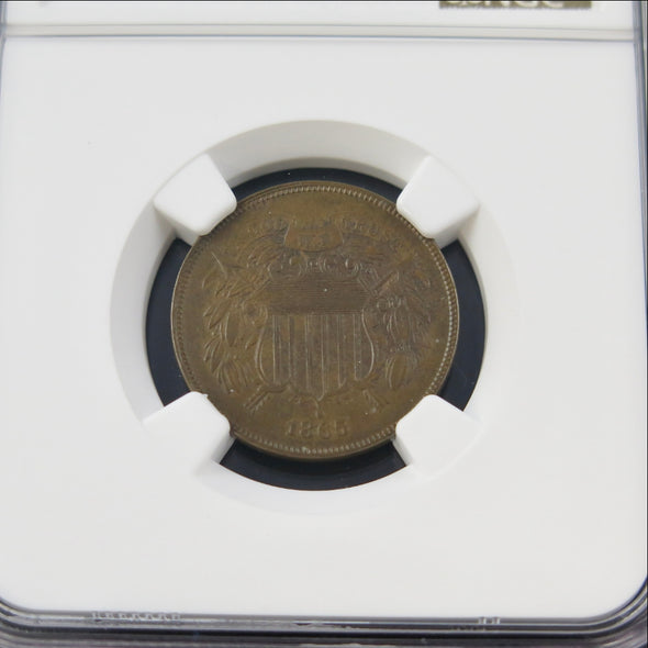 1865 “Fancy 5” Two-Cent Piece – NGC AU Details (Cleaned) – Certified Early U.S. Copper Coin
