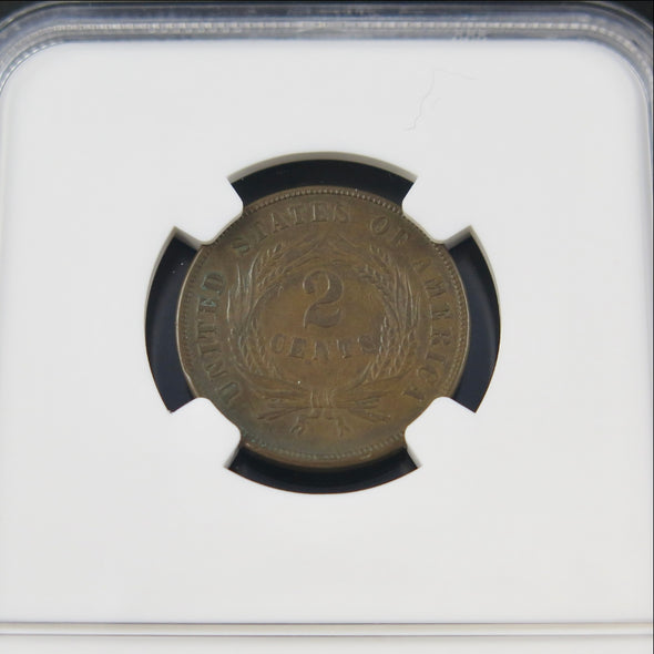 1865 “Fancy 5” Two-Cent Piece – NGC AU Details (Cleaned) – Certified Early U.S. Copper Coin