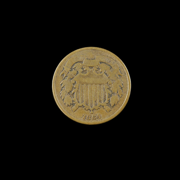 1864 Two Cent Piece – Large Motto – Fine – Raw Historic Civil War Era Coin