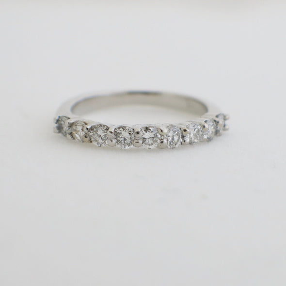 14K White Gold Diamond Wedding Band | 9-Stone Shared Prong Ring | .45 CTW Stackable Band | Size 4.5 | Round Brilliant Anniversary Ring