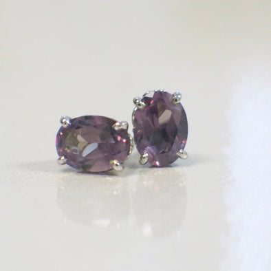 14K White Gold Color Change Sapphire Stud Earrings Oval Filigree Set 2.00 CTW