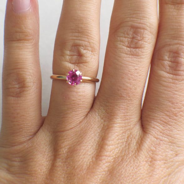 14K Rose Gold Natural Pink Sapphire Solitaire Ring | Vintage Alternative Engagement Ring