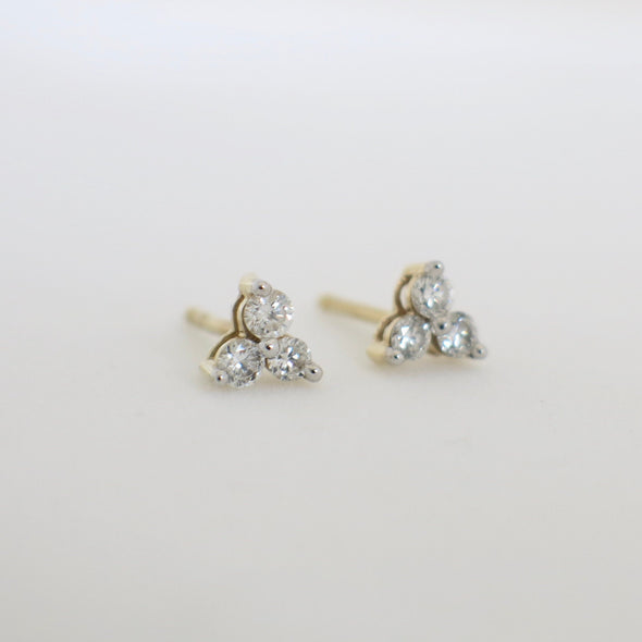 14K Gold Diamond Trio Earrings – Three Stone Cluster Studs