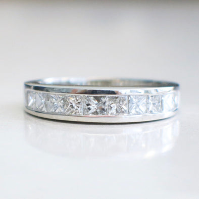14K White Gold Channel Set Princess Cut Diamond Wedding Band | Stackable Ring | Size 6.75 | 1.00 CTW SI1 F-G Diamonds