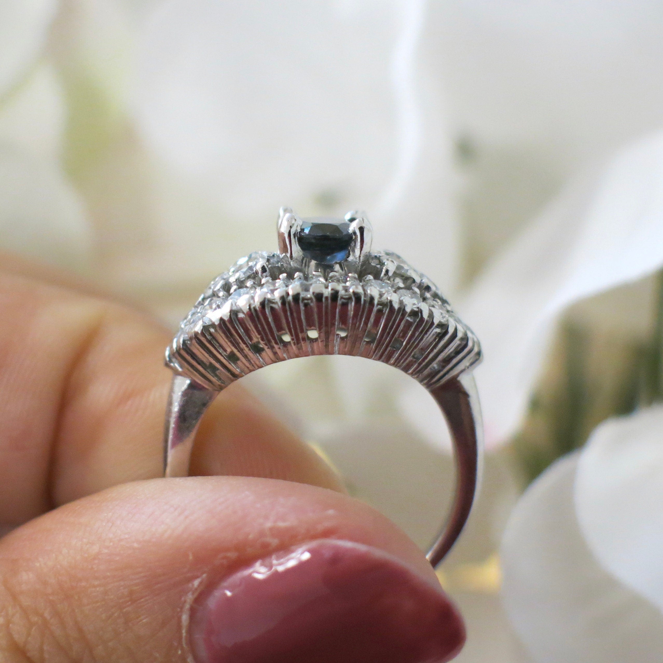 Platinum Oval Sapphire & Diamond Evil Eye Cluster Ring – Vintage, GIA Certified, Size 6.5 - Black Market LLC