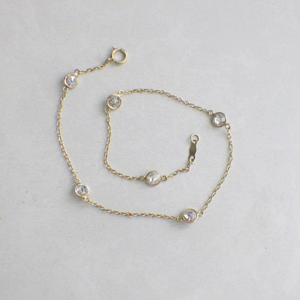14K Gold CZ Station Bracelet – Extra Long 10 Inch Bezel Set