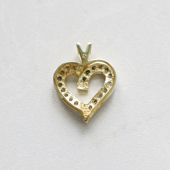 14K Two-Tone Diamond Open Heart Pendant Yellow White Gold .30 CTW