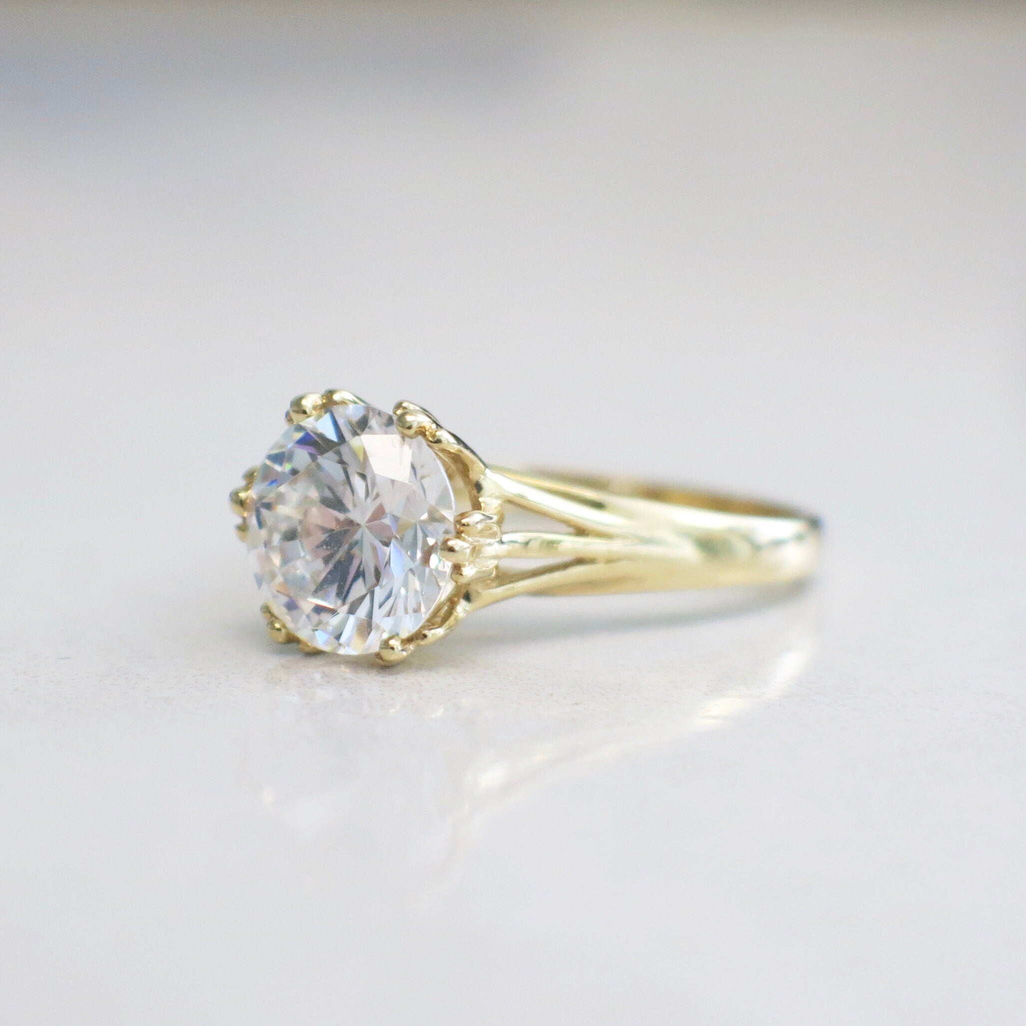 14K Gold Round CZ Ring – Brilliant Cut Solitaire Engagement Ring Size 7 - Black Market LLC