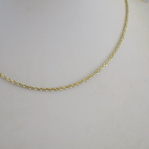 14K Yellow Gold Rope Chain Necklace, 24 Inch, 2.2 MM, 11g, Classic Gold Chain - Solid Rope Chain | Men's or Women's Layering Chain