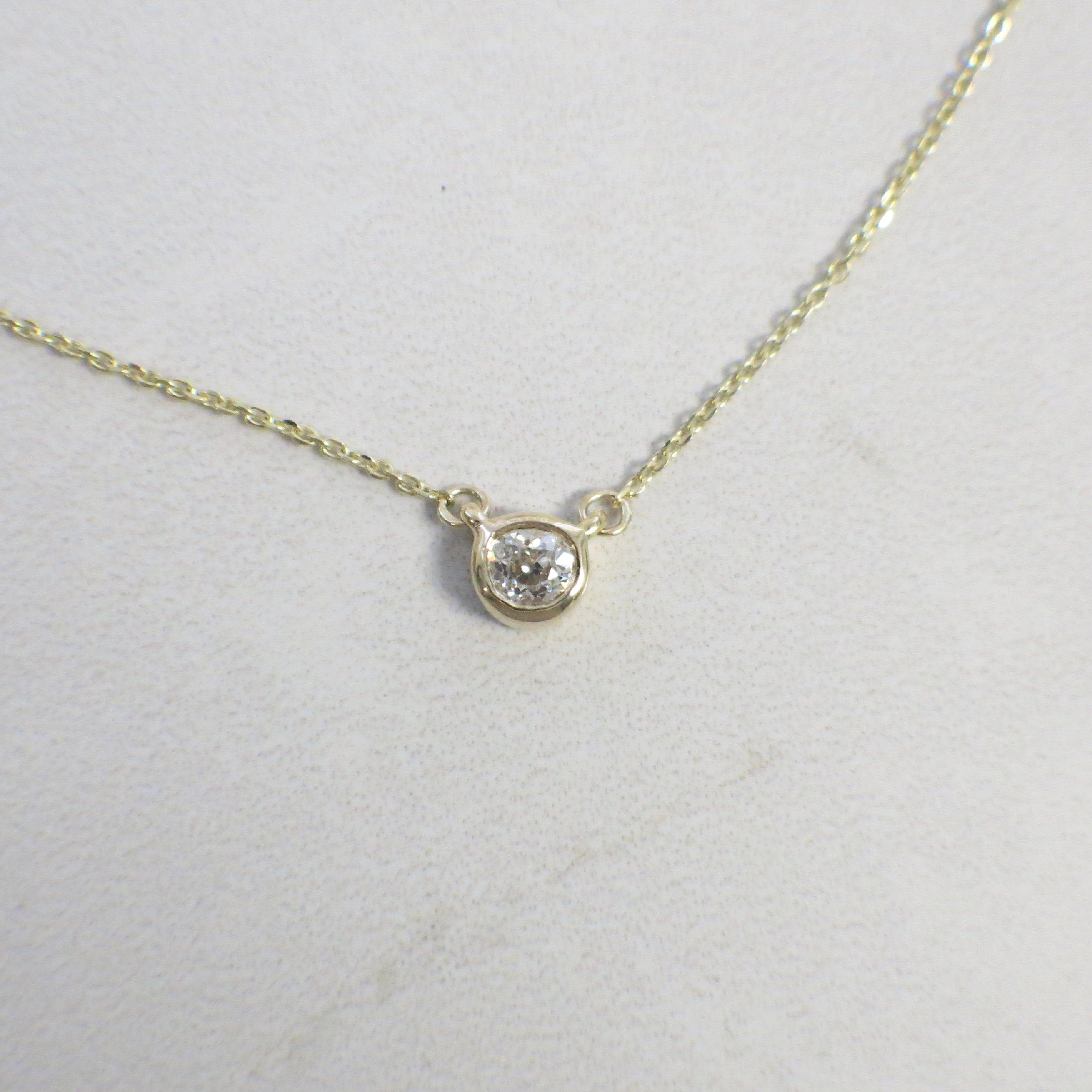14K Gold Diamond Bezel Necklace | Custom Solitaire Pendant 16 or 18 Inch - Black Market LLC