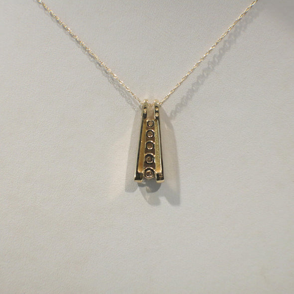 14K Yellow Gold Diamond Journey Pendant Necklace • Five Stone Vertical Necklace • .40ct Diamond Bar Necklace • Gold Pendant Necklace Gift