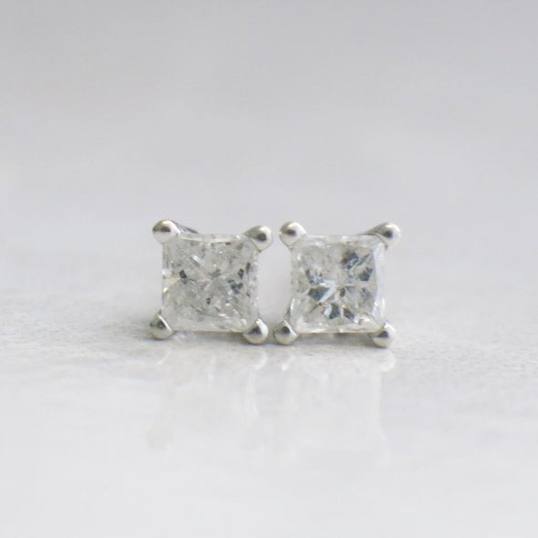 0.44ct Princess Cut Diamond Stud Earrings | 14K White Gold Square Diamond Studs