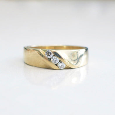 Men’s 14K Yellow Gold Three Diamond Channel Set Band – Size 9