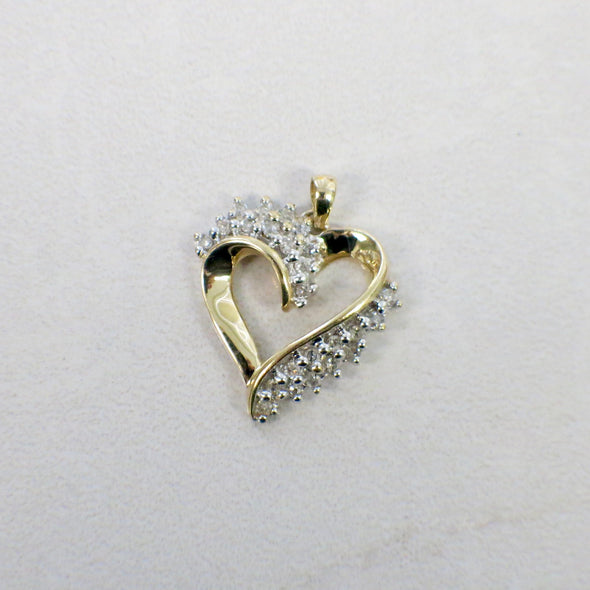 10K Gold Diamond Heart Pendant – Two Tone White and Yellow Gold .48 CTW