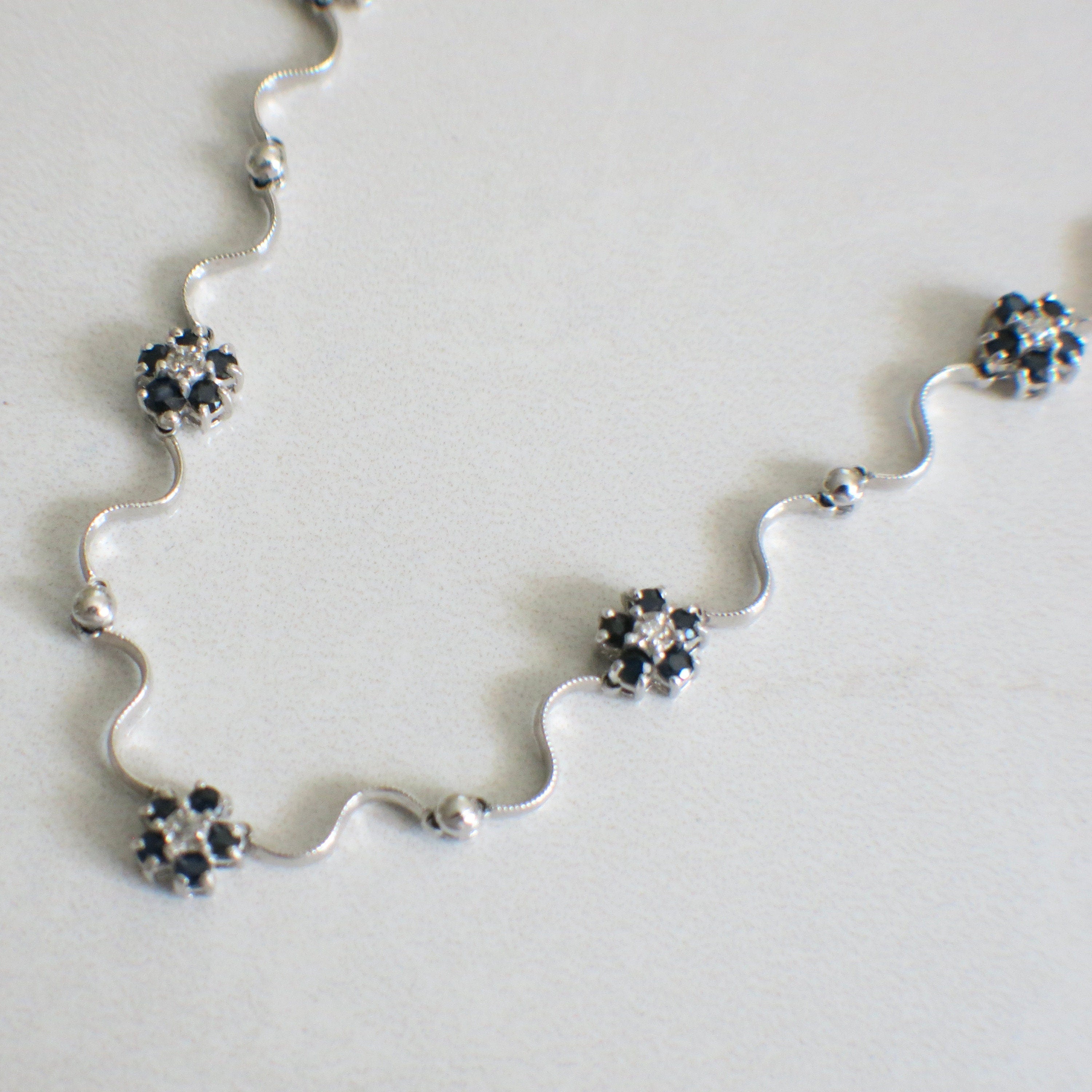 14K White Gold Sapphire & Diamond Station Necklace – Floral Beaded Design, 16" - Black Market LLC