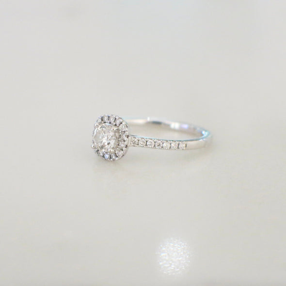 14K White Gold Diamond Halo Engagement Ring | Round Brilliant Center | Petite Halo Ring | .58 CTW | Size 5.25 | Dainty Bridal Ring