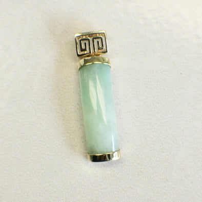 14K Yellow Gold Jade Bar Pendant | Vintage Green Jade Slide Necklace Charm