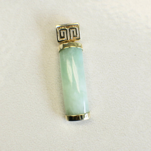 14K Yellow Gold Jade Bar Pendant | Vintage Green Jade Slide Necklace Charm