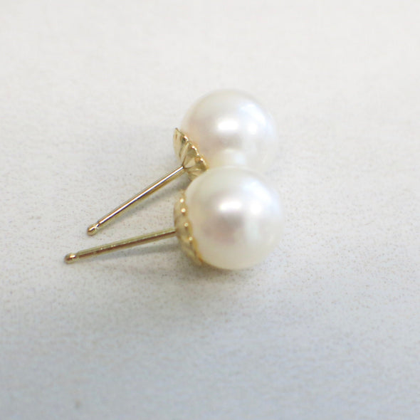 14K Yellow Gold Pearl Stud Earrings 8mm June Birthstone Jewelry